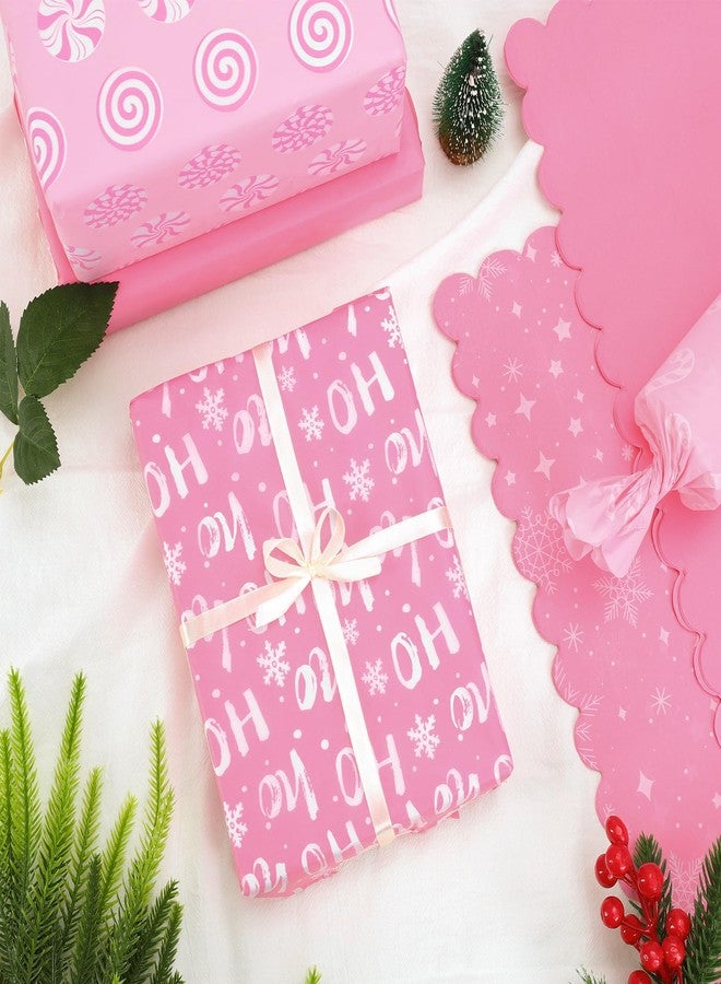 Whaline 90 Sheets Christmas Scalloped Tissue Paper Pink Candy Cane Stripe Snowflake Gift Wrapping Paper Xmas DIY Art Crafts Tissue for Holiday Birthday Baby Shower, 13.8 x 19.7 Inch - Image 5